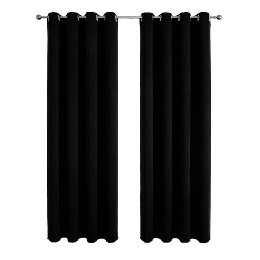2pcs Semi Blackout Curtain Fabric Solid Colour Home Decor Drapes for Living Room - Black - 132x160cm