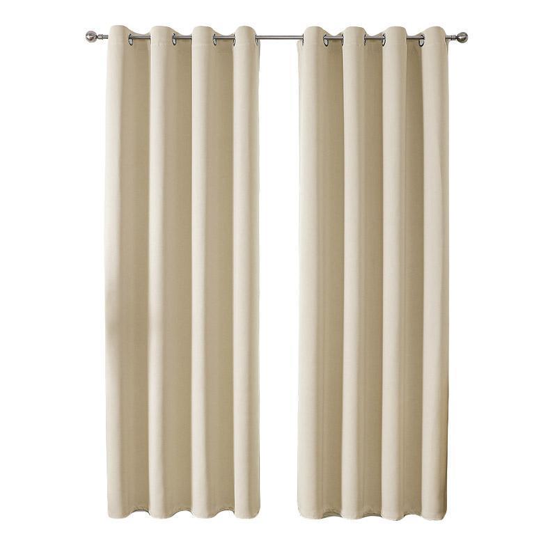 2pcs Semi Blackout Curtain Fabric Solid Colour Home Decor Drapes for Living Room - Black - 132x244cm