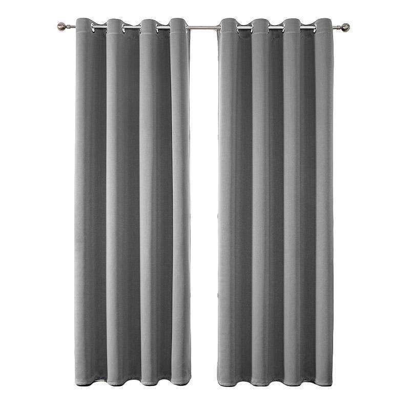 2pcs Semi Blackout Curtain Fabric Solid Colour Home Decor Drapes for Living Room - Black - 132x244cm