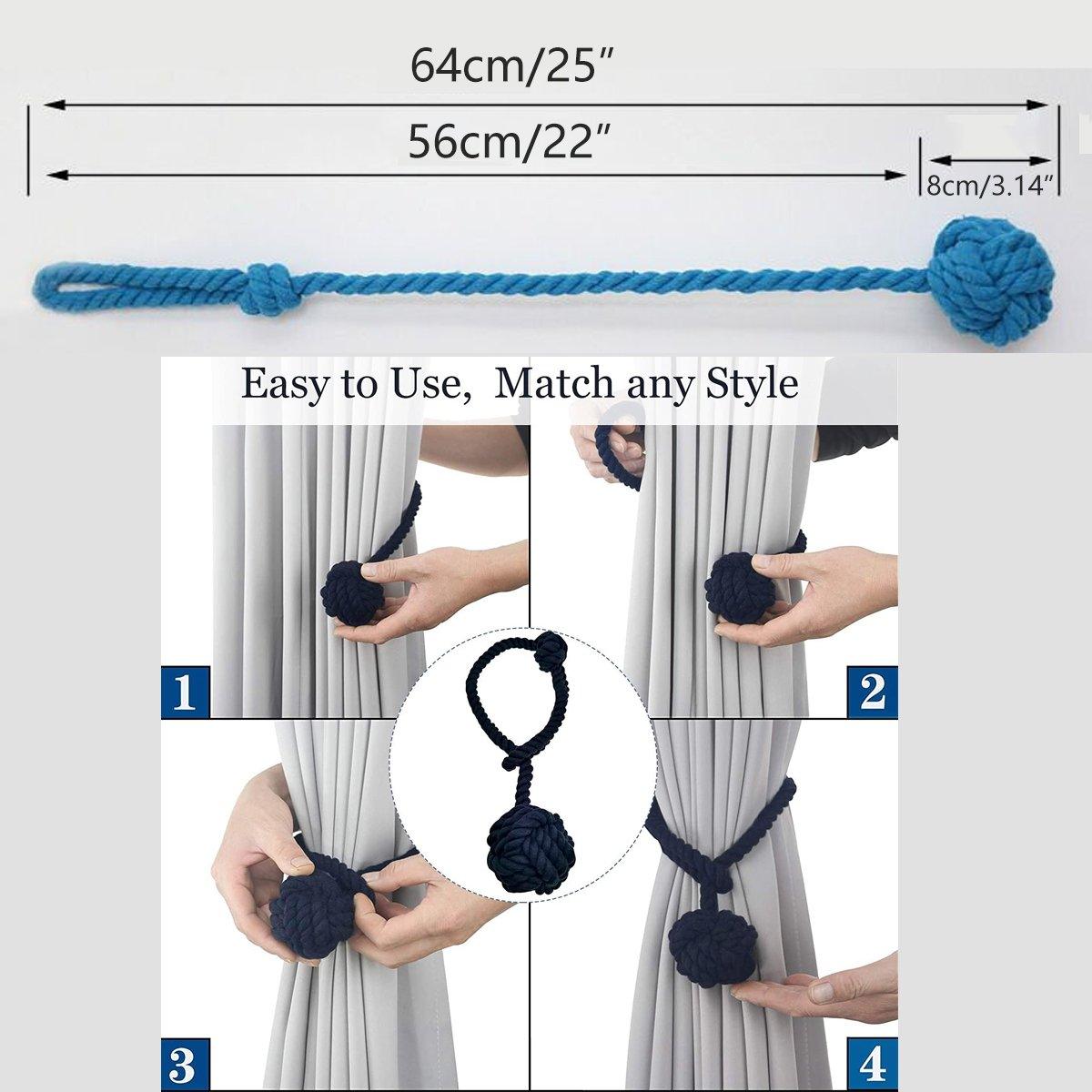 1pair Braided Cotton Curtain Tiebacks No Hole Curtain Holdbacks Hanging Balls - Navy