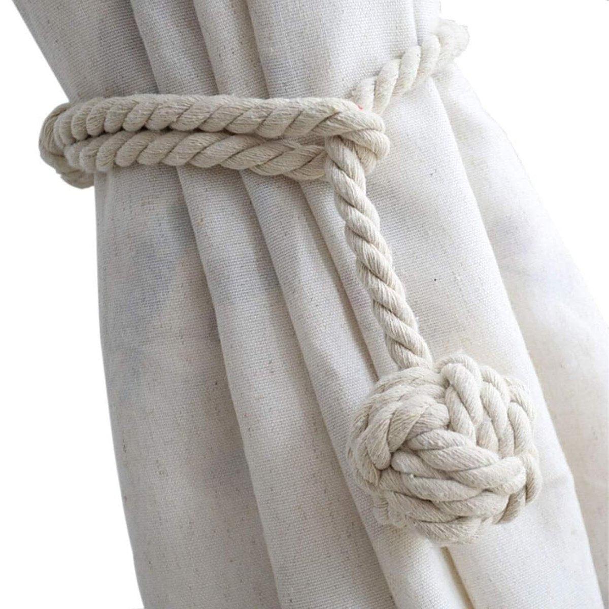1pair Braided Cotton Curtain Tiebacks No Hole Curtain Holdbacks Hanging Balls - Navy