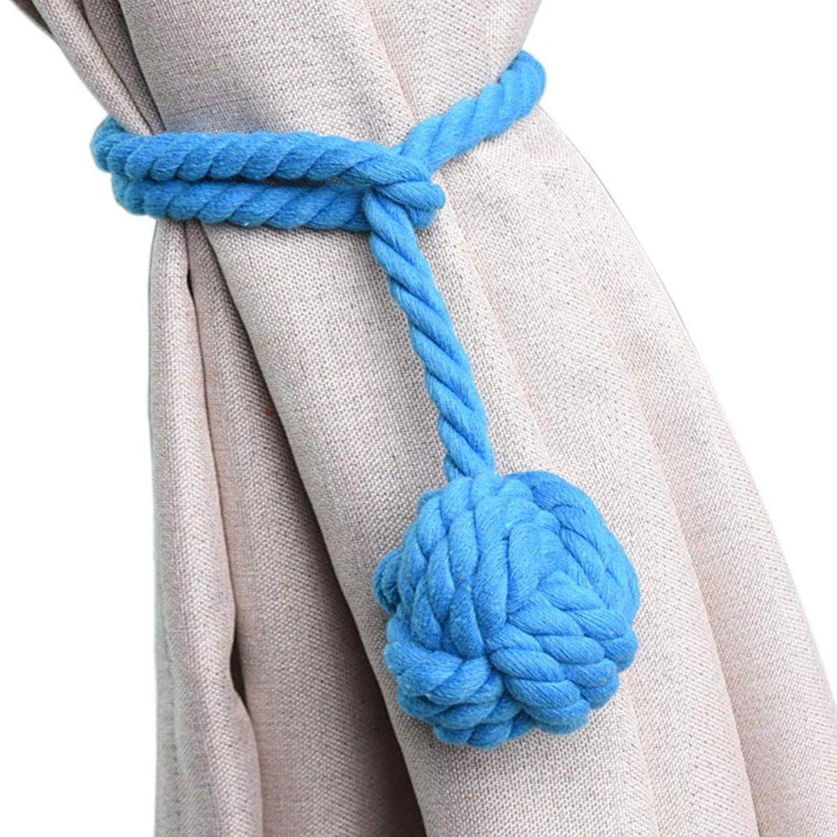 1pair Braided Cotton Curtain Tiebacks No Hole Curtain Holdbacks Hanging Balls - Navy