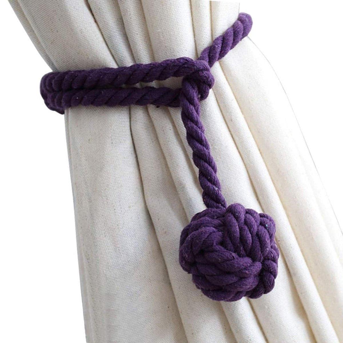 1pair Braided Cotton Curtain Tiebacks No Hole Curtain Holdbacks Hanging Balls - Navy