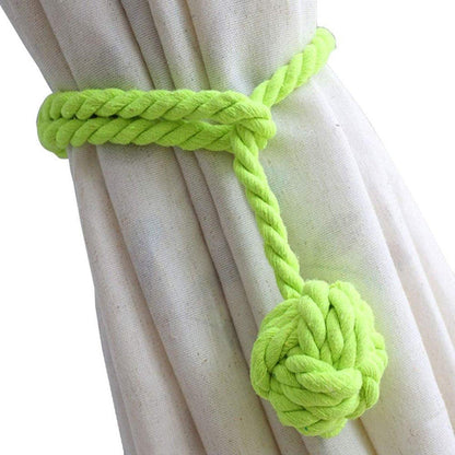 1pair Braided Cotton Curtain Tiebacks No Hole Curtain Holdbacks Hanging Balls - Navy