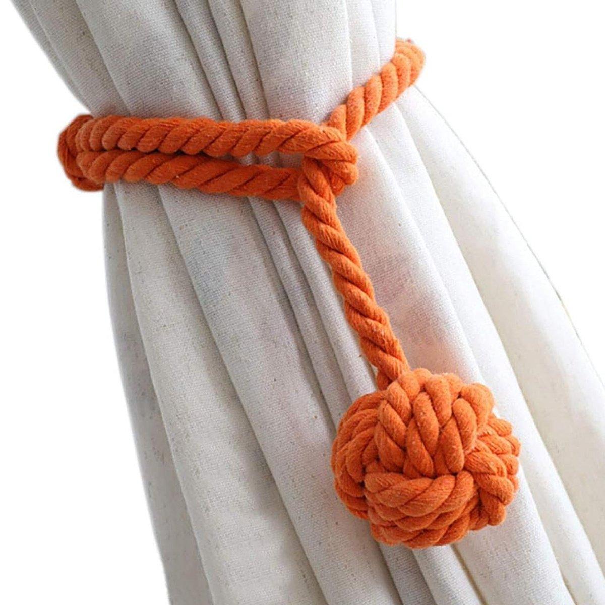 1pair Braided Cotton Curtain Tiebacks No Hole Curtain Holdbacks Hanging Balls - Navy