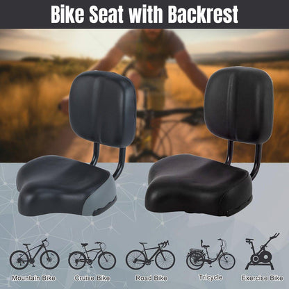 Electric Bicycle Tricycle Seat With Backrest Adjustable Comfortable Bike Seat - Black.