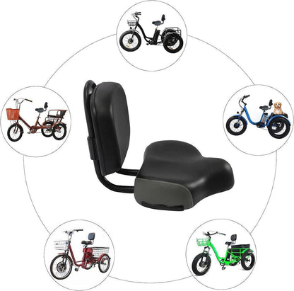 Electric Bicycle Tricycle Seat With Backrest Adjustable Comfortable Bike Seat - Black.