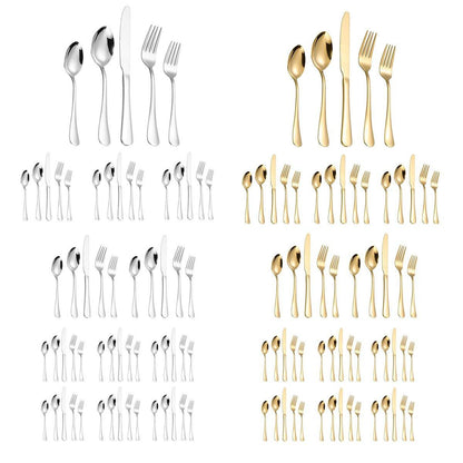 20/40pcs Stainless Steel Cutlery Set Knife Fork Spoon Western Hotel Tableware - Golden-40pcs