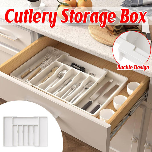 Portable Tableware Storage Box Telescopic Household Storage Tray Organizer.