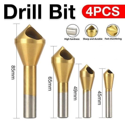 4PCS HSS Countersink Chamfer Drill Bit Set Titanium Coated Deburring Tools.