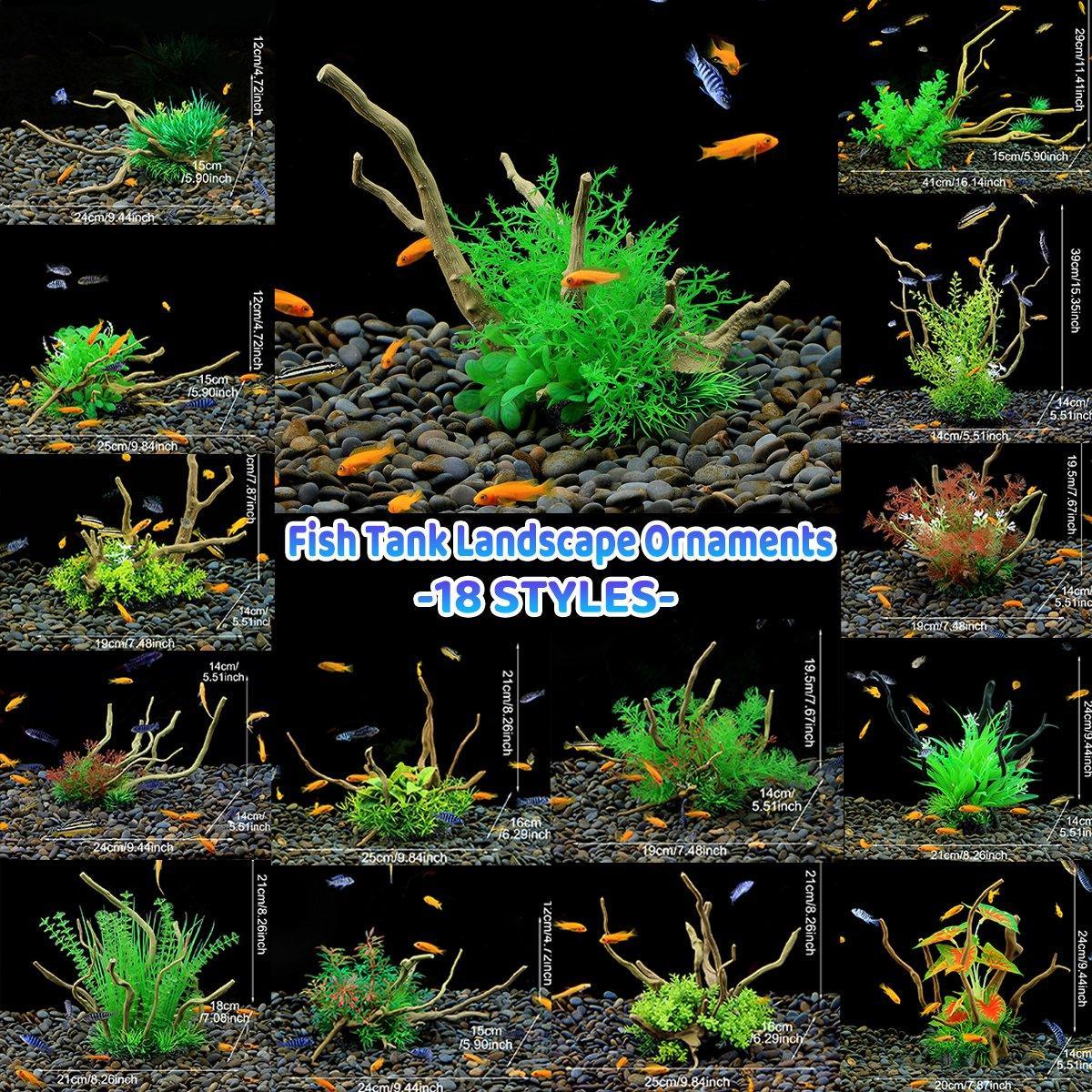 Aquarium Landscaping Decoration Artificial Wood and Plants Fish Tank Ornament - CM1902-Green