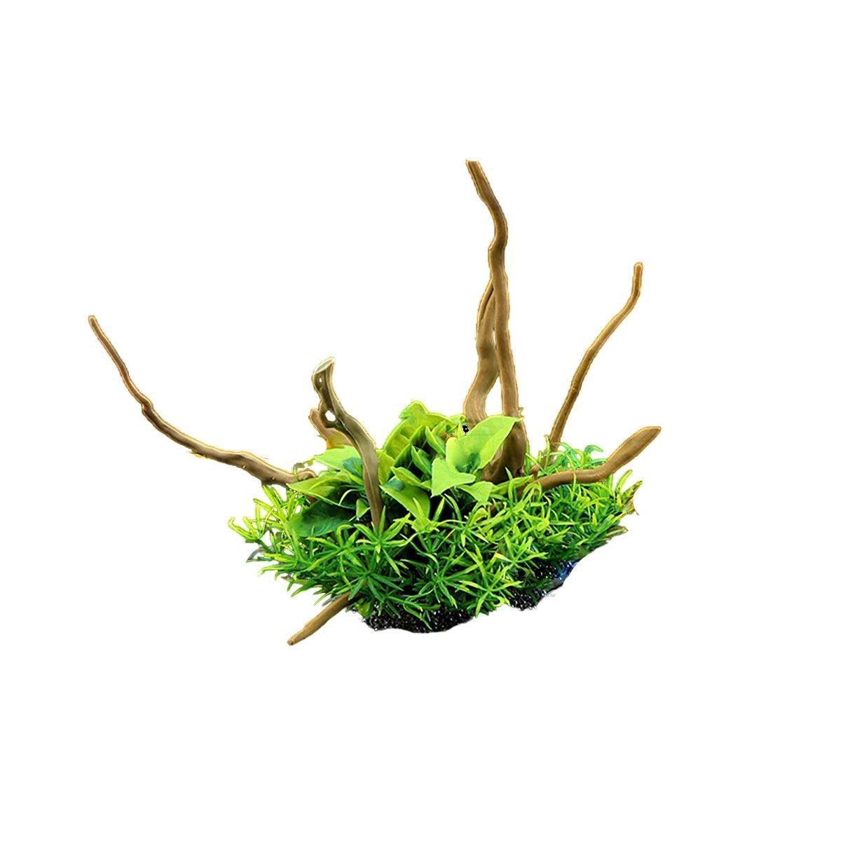 Aquarium Landscaping Decoration Artificial Wood and Plants Fish Tank Ornament - CM1902-Green