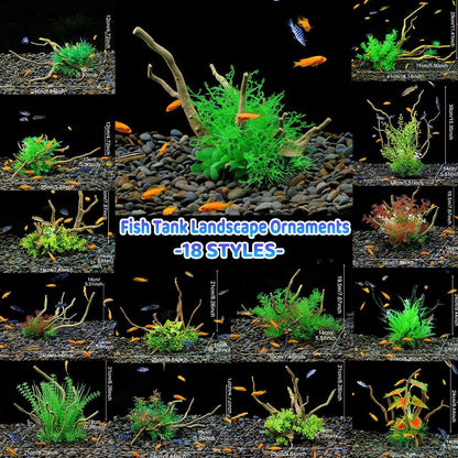 Aquarium Landscaping Decoration Artificial Wood and Plants Fish Tank Ornament - CM2401-Green