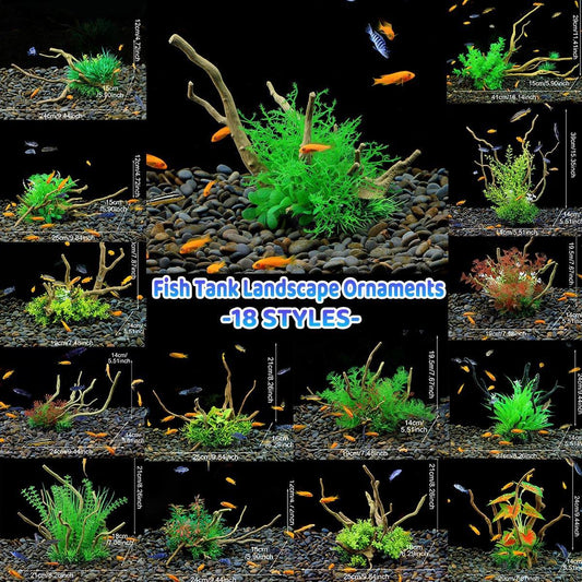 Aquarium Landscaping Decoration Artificial Wood and Plants Fish Tank Ornament - CM2401-Green