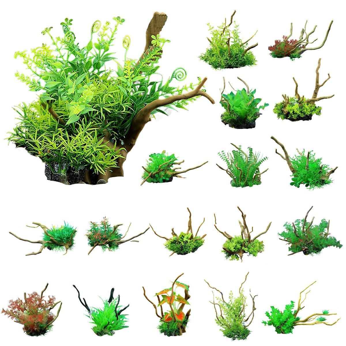Aquarium Landscaping Decoration Artificial Wood and Plants Fish Tank Ornament - CM2401-Green