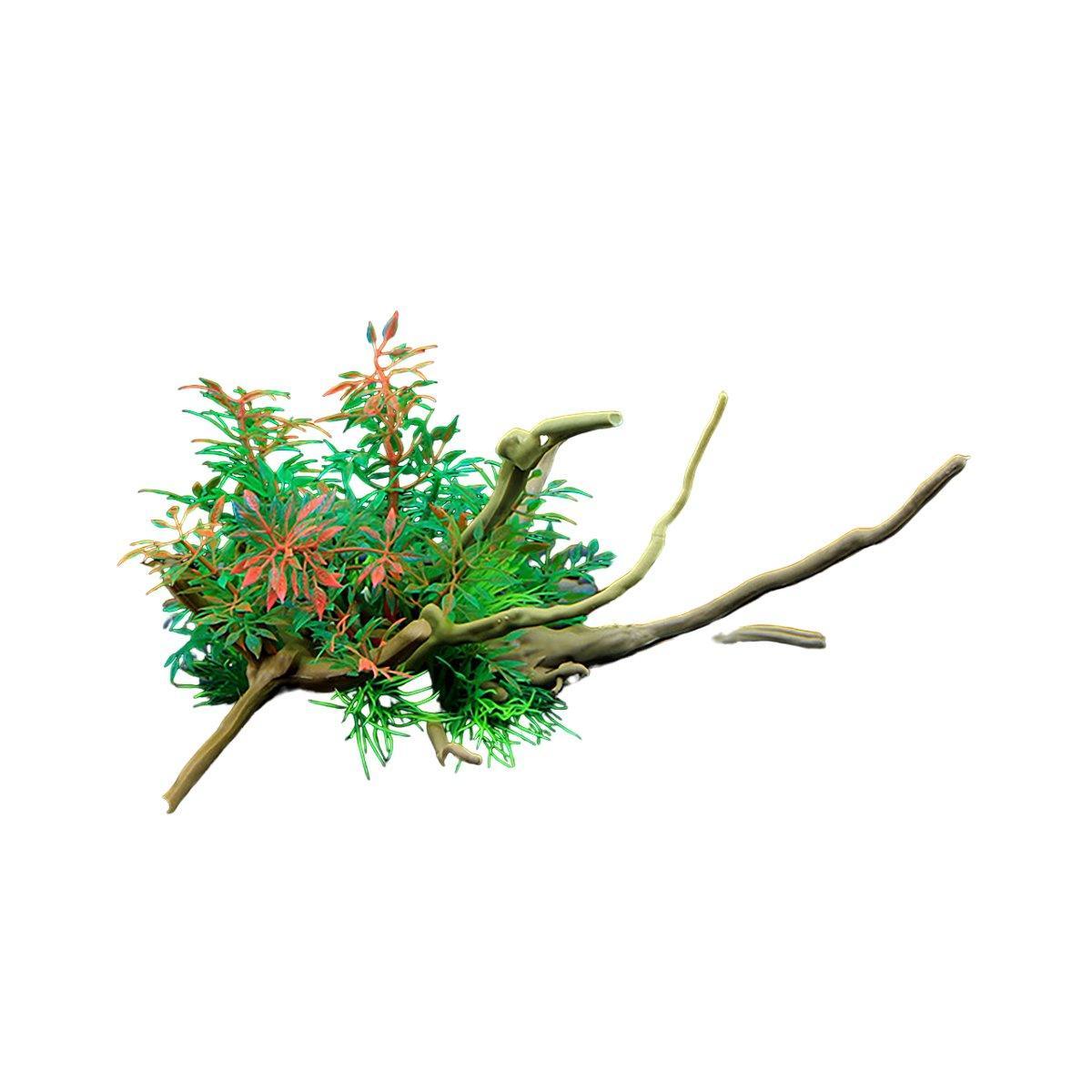 Aquarium Landscaping Decoration Artificial Wood and Plants Fish Tank Ornament - CM2401-Green