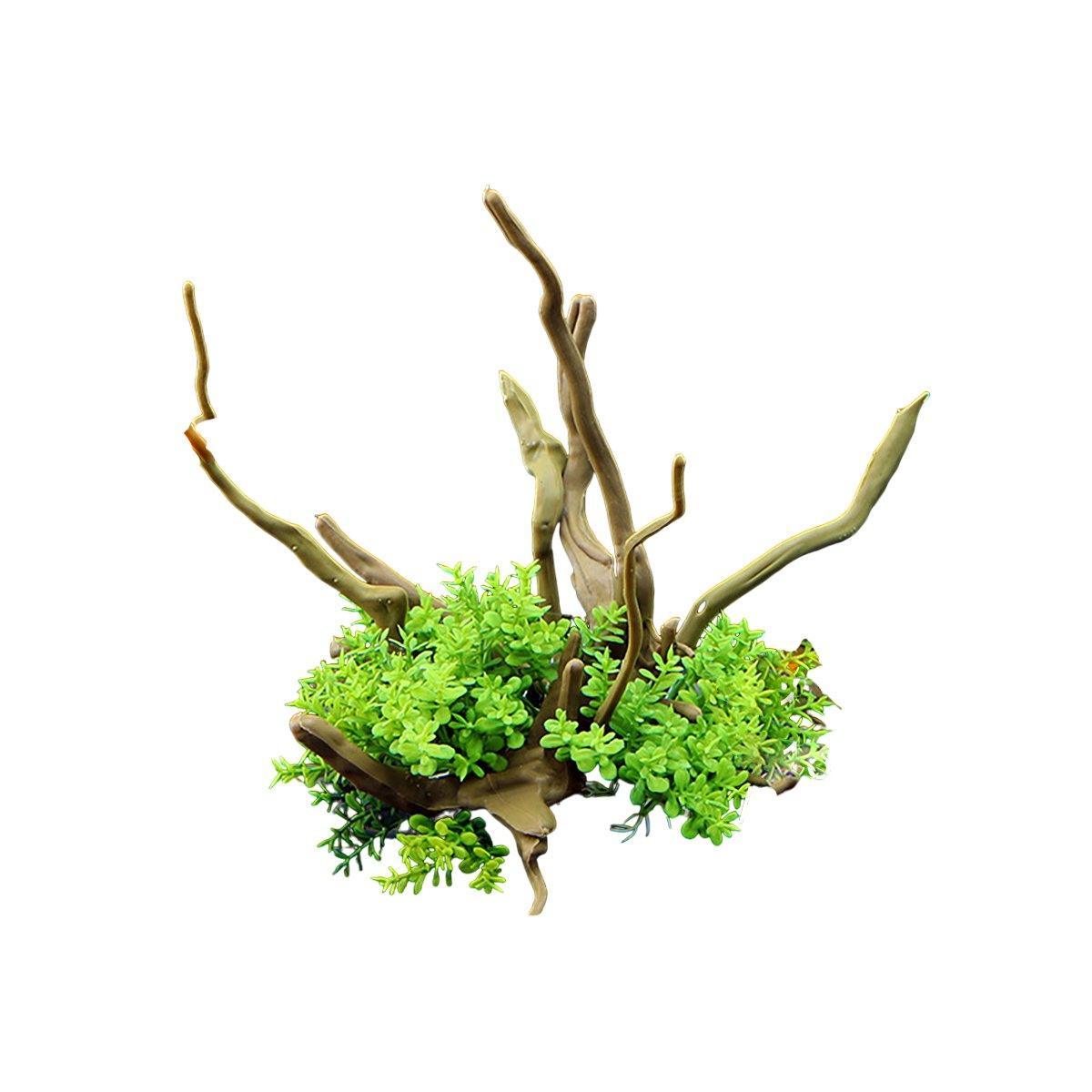 Aquarium Landscaping Decoration Artificial Wood and Plants Fish Tank Ornament - CM2401-Green