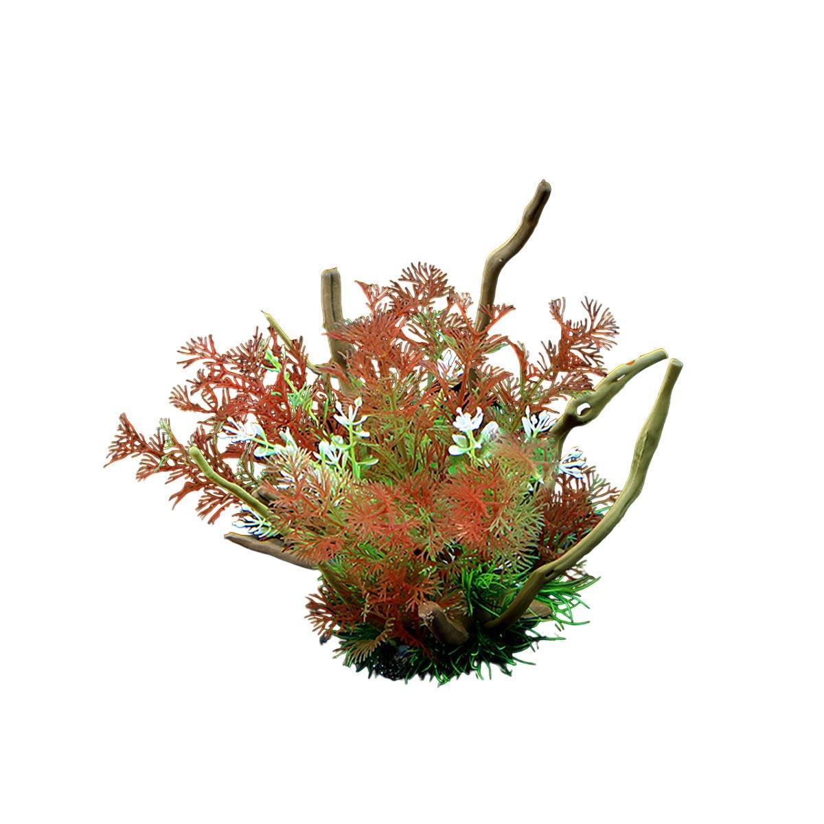 Aquarium Landscaping Decoration Artificial Wood and Plants Fish Tank Ornament - CM2401-Green
