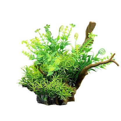 Aquarium Landscaping Decoration Artificial Wood and Plants Fish Tank Ornament - CM3302-Green