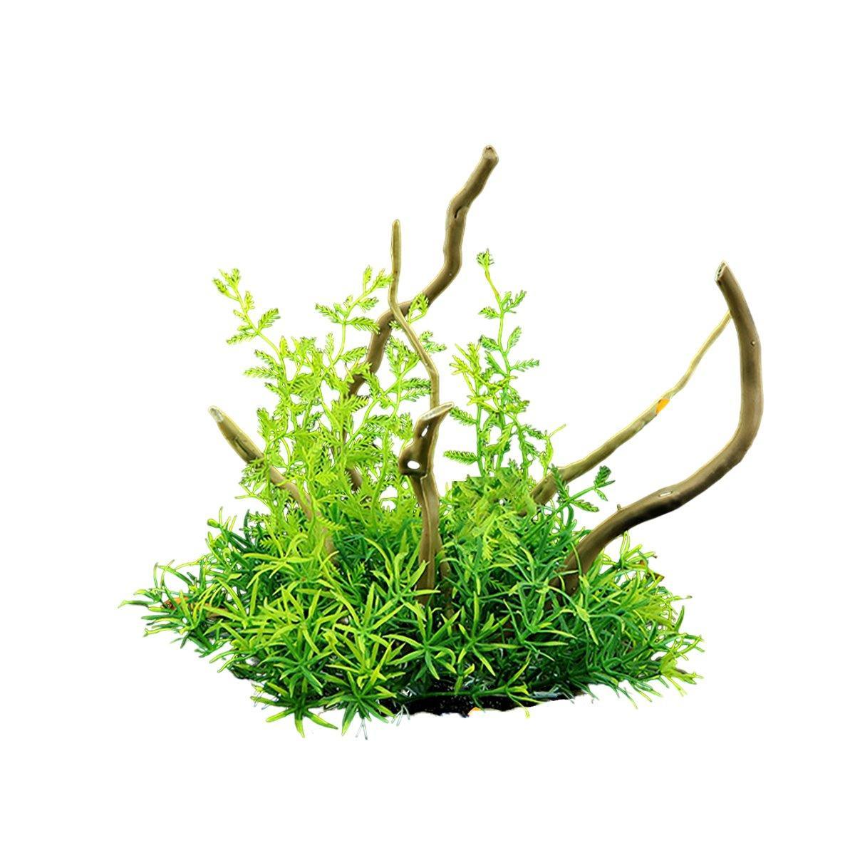 Aquarium Landscaping Decoration Artificial Wood and Plants Fish Tank Ornament - CM3302-Green