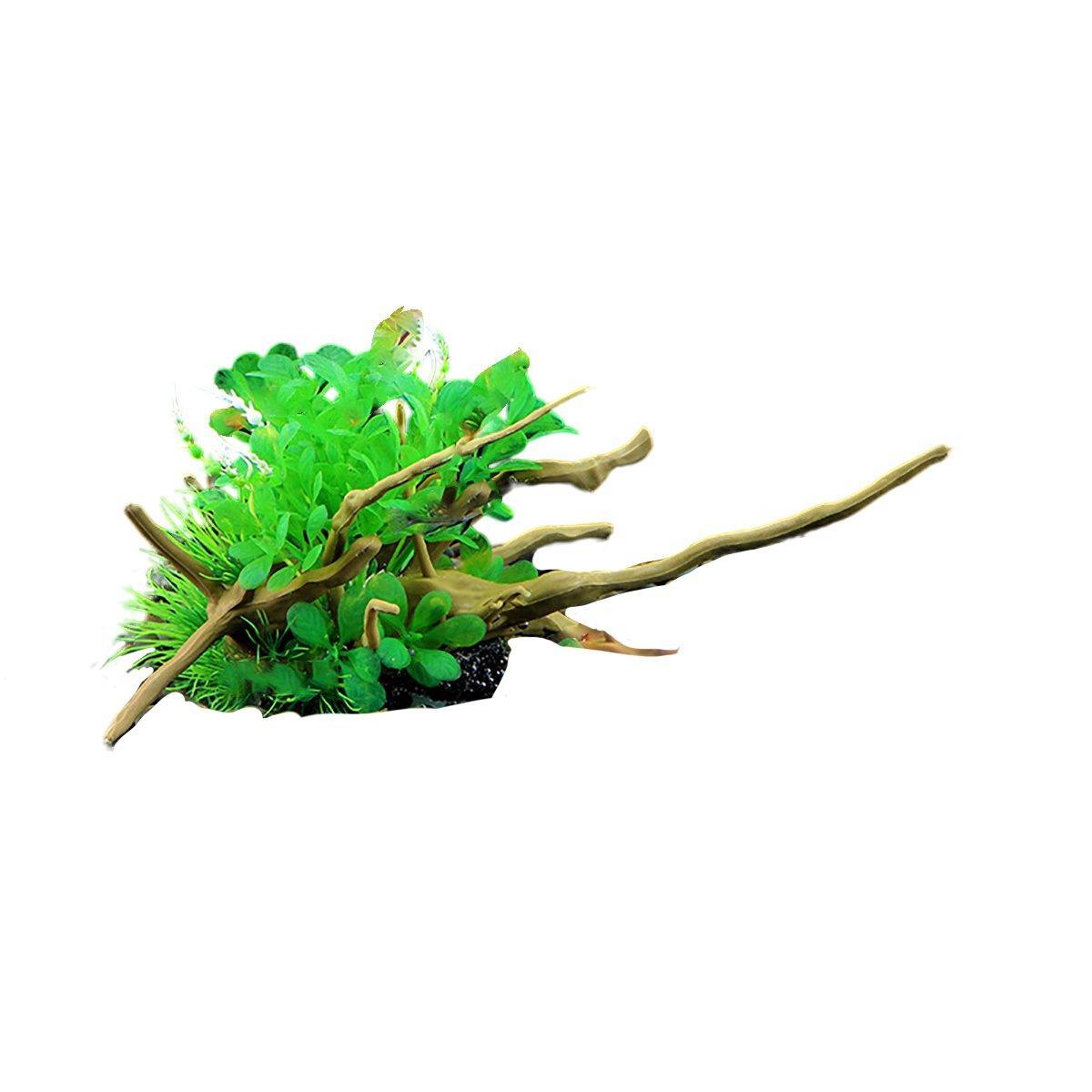Aquarium Landscaping Decoration Artificial Wood and Plants Fish Tank Ornament - CM3302-Green