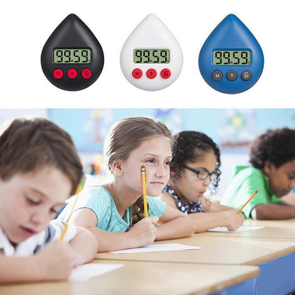 Water Drop Digital Timer Kitchen Study Alarm Countdown Electronic Clock 4 Colours - Black