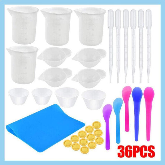 36PCS Silicone Mixing and Measuring Cup Set for Resin Casting and DIY Craft Projects.