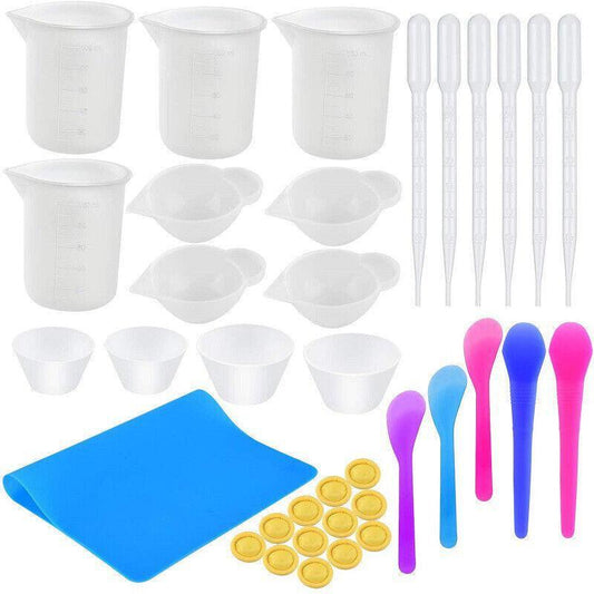 36PCS Silicone Mixing and Measuring Cup Set for Resin Casting and DIY Craft Projects.