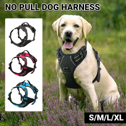 Adjustable No-Pull Dog Harness Vest S-XL Reflective Pet Training Outdoor Handle - Black-XL