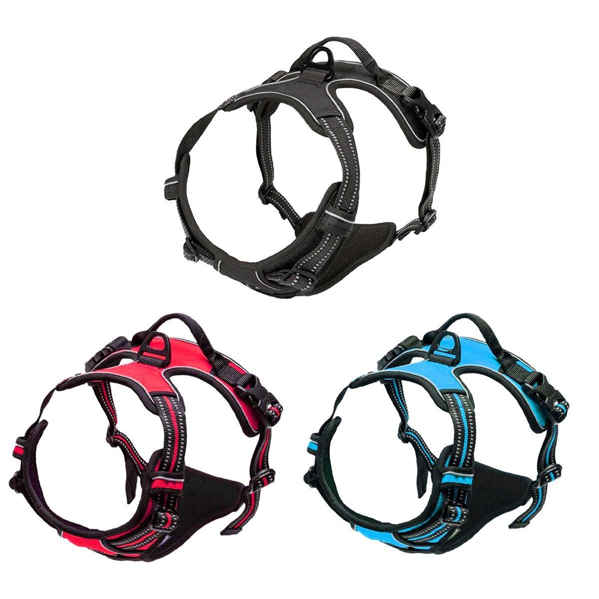 Adjustable No-Pull Dog Harness Vest S-XL Reflective Pet Training Outdoor Handle - Black-XL