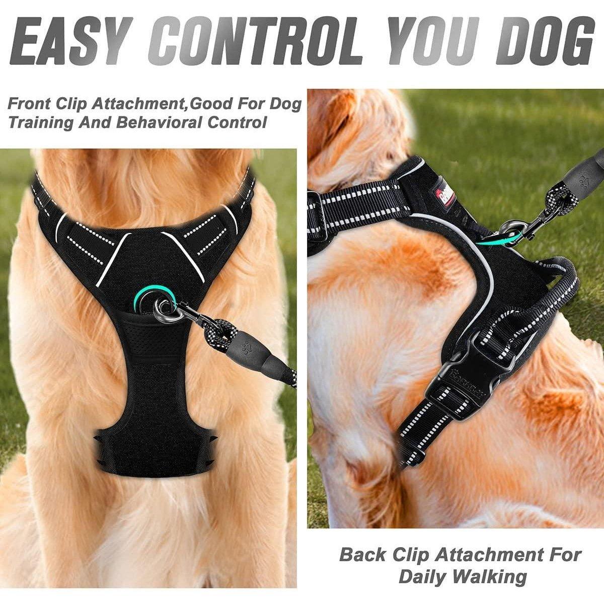 Adjustable No-Pull Dog Harness Vest S-XL Reflective Pet Training Outdoor Handle - Black-XL