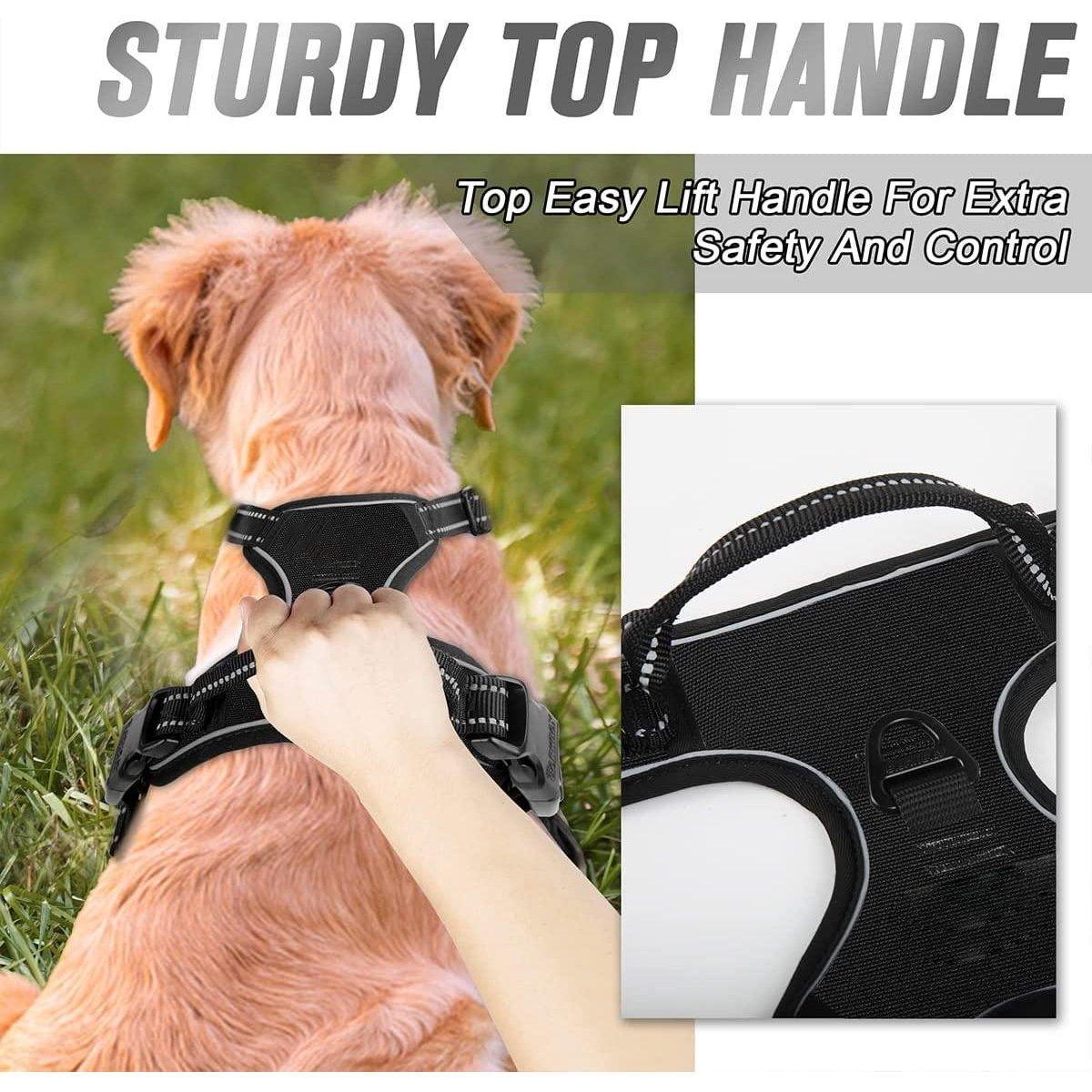 Adjustable No-Pull Dog Harness Vest S-XL Reflective Pet Training Outdoor Handle - Black-XL
