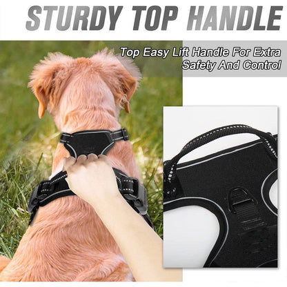 Adjustable No-Pull Dog Harness Vest S-XL Reflective Pet Training Outdoor Handle - Black-XL