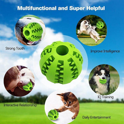 Dog Chew Toy Rubber Ball Treat Dispenser Dental Cleaning Training Play Ball - Light Blue Spherical (Large)