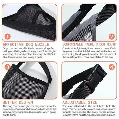 Adjustable XXS Size Pet Dog Mask Mouth Muzzle Anti Barking Bite Stop Chewing Mask - Black