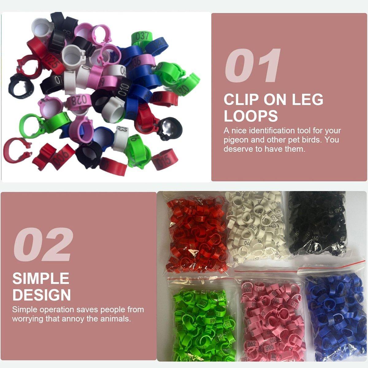 100X 001-100 Digital Numbered Bird Leg Band Rings Clip For Pigeon Parrot Poultry - Black