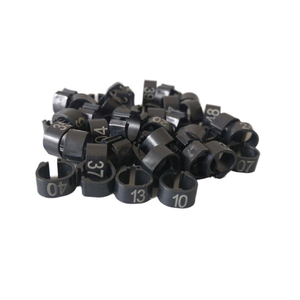 100X 001-100 Digital Numbered Bird Leg Band Rings Clip For Pigeon Parrot Poultry - Black