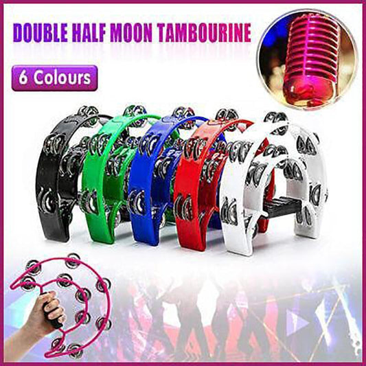 Double Half Moon Tambourine Handheld Musical Percussion Instrument Bell Drum - Blue.
