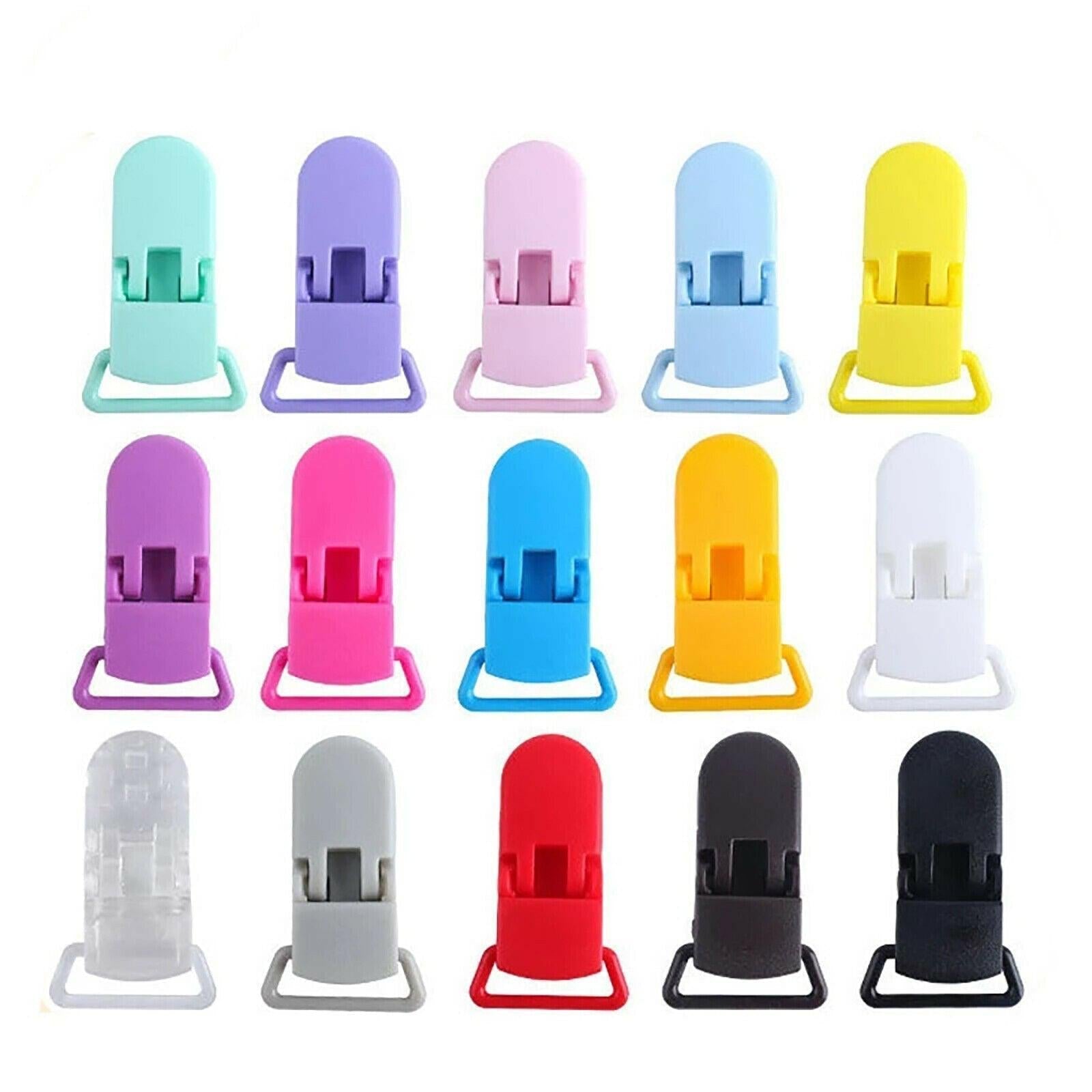 60 Random Colored Plastic Pacifier Dummy Clip Suspender Badge Holder for Crafts.