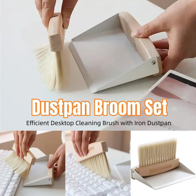 Mini White Brush Broom with Dustpan Car Desk Table Keyboard Cleaning Portable Hover Image