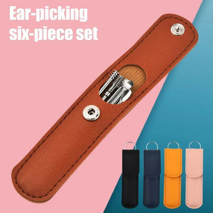 6Pcs Stainless Steel Ear Pick Curette Wax Cleaner Earpick Remover Earwax Removal - Brown