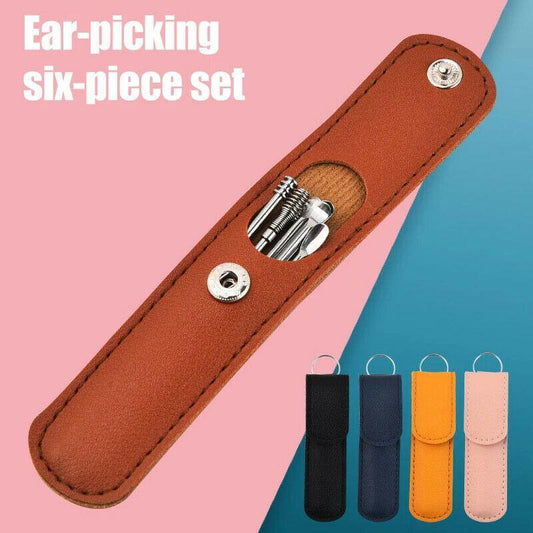 6Pcs Stainless Steel Ear Pick Curette Wax Cleaner Earpick Remover Earwax Removal - Brown