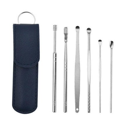 6Pcs Stainless Steel Ear Pick Curette Wax Cleaner Earpick Remover Earwax Removal - Brown