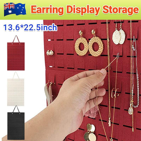Hanging Jewelry Organizer Earring Necklace Holder Felt Display Storage Rack - White.