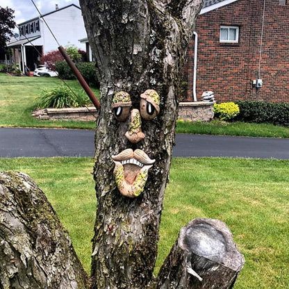 Old Man Tree Hugger Garden Peeker Yard Outdoor Sculpture Whimsical Face Decor - B