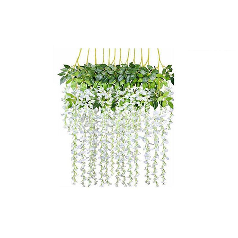 12X Artificial Silk Fake Flower Garland Vine Wisteria Leaf Hanging Wedding Decor - White