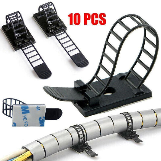 Adjustable Cable Clips Straps Adhesive Cord Management Wire Organizer Black Au.