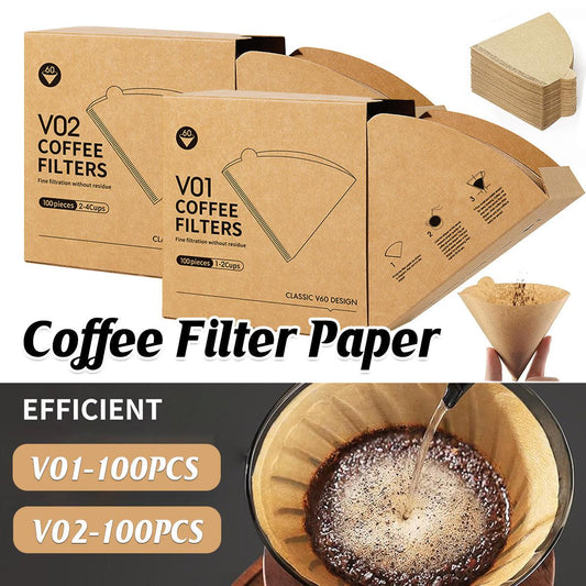 100PCS Coffee Filter Paper Drip Cone Funnel Handmade Filters for Coffee Machine - V02-100PCS.