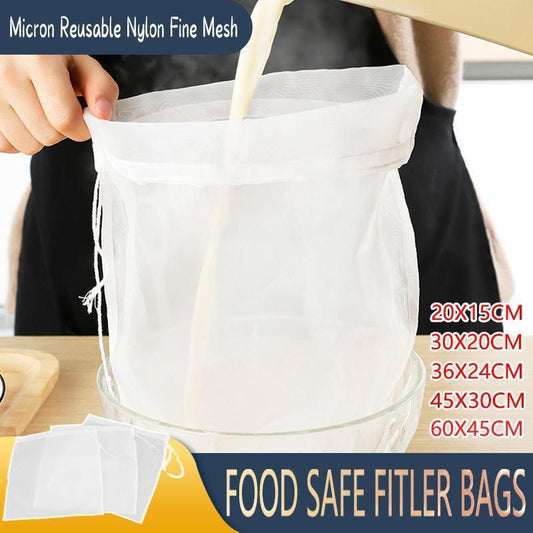 Micron Reusable Nylon Fine Mesh Food Strainer Filter Bag for Nut Milk Coffee - 30 X 20 CM.