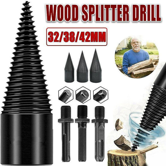 32-42mm High Speed Twist Firewood Drill Bit Wood Splitting Splitter Cone Driver - 32MM.